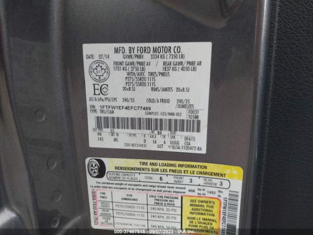 1FTFW1EF4EFC77489 Ford F-150 Xl/xlt/stx/fx4/lariat
