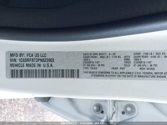 2023 RAM 1500 VIN: 1C6SRFBT3PN623903