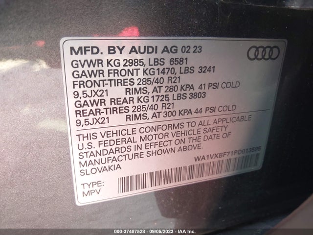 WA1VXBF71PD013595 Audi Q7 Prestige 55 Tfsi Quattro Tiptronic
