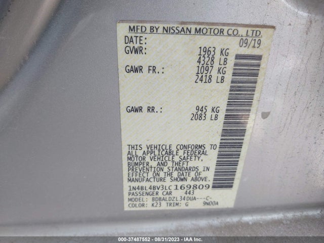 2020 NISSAN ALTIMA 2.5 S VIN: 1N4BL4BV3LC169809