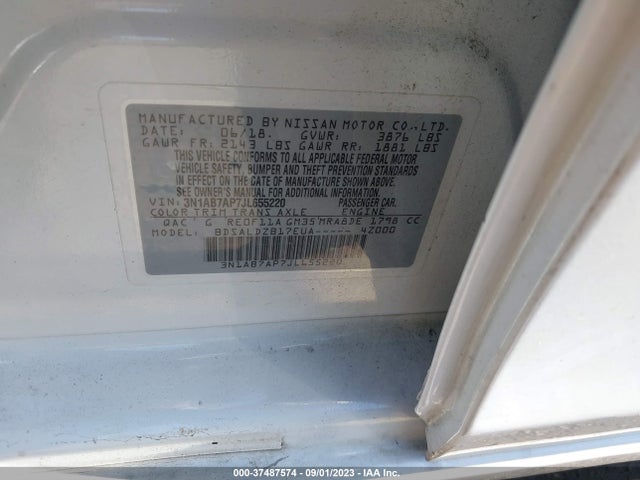 2018 NISSAN SENTRA SV VIN: 3N1AB7AP7JL655220