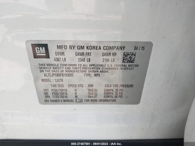 Chevrolet TRAX LS 2015 KL7CJPSB6FB183092 Image 9