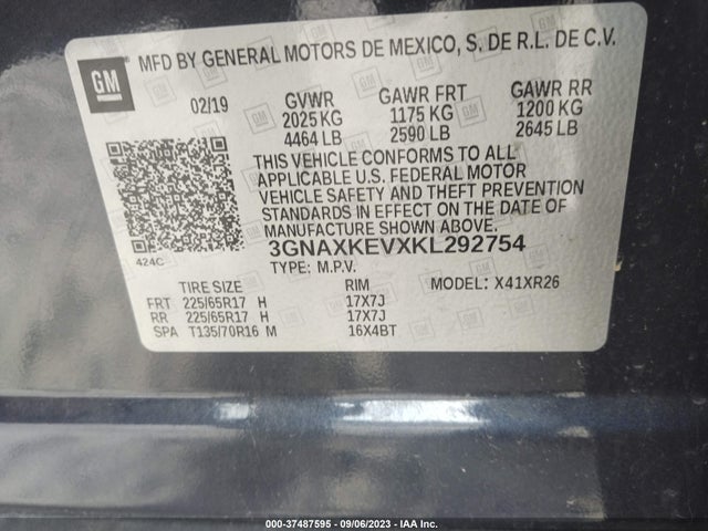 Chevrolet EQUINOX LT 2019 3GNAXKEVXKL292754 Image 9