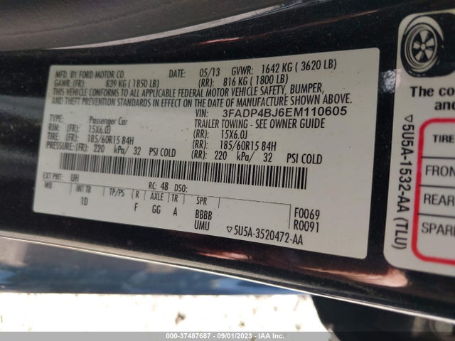 2014 FORD FIESTA SE VIN: 3FADP4BJ6EM110605
