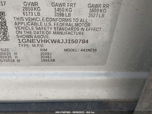 Chevrolet Traverse 3lt 2018 1GNEVHKW4JJ150784 Image 9
