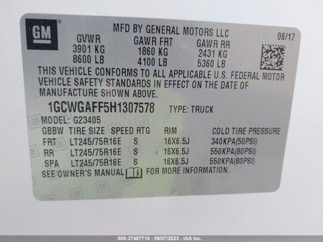 Chevrolet EXPRESS CARGO VAN 2017 1GCWGAFF5H1307578 Image 9