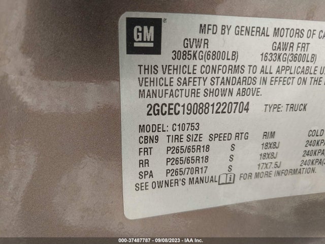 2008 CHEVROLET SILVERADO 1500 2GCEC190881220704 Photo 8