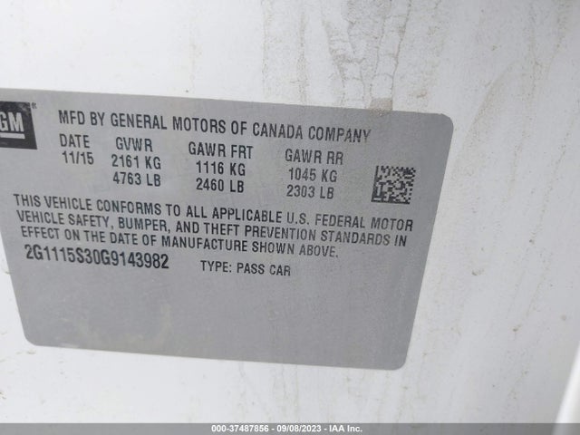 Chevrolet IMPALA LT 2016 2G1115S30G9143982 Image 9