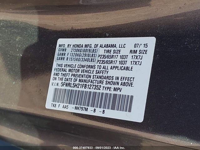 Honda ODYSSEY LX 2015 5FNRL5H21FB127352 Image 9