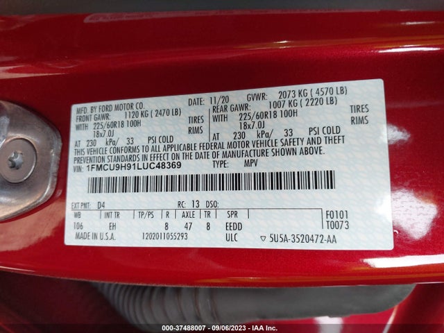 Ford ESCAPE SEL 2020 1FMCU9H91LUC48369 Image 9