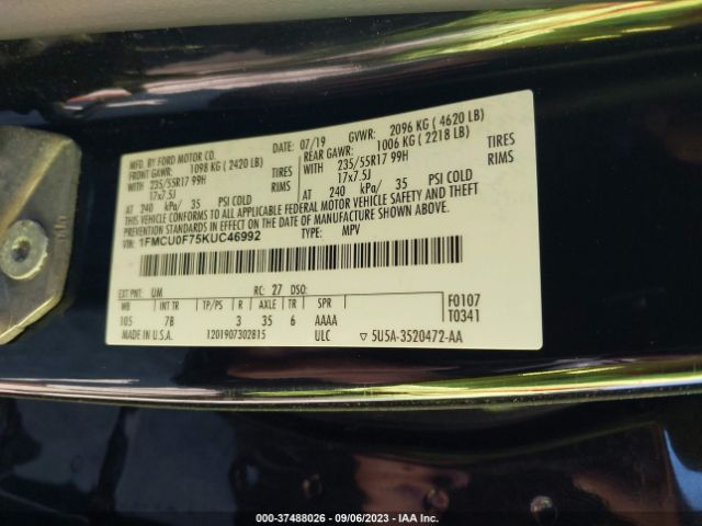 1FMCU0F75KUC46992 Ford ESCAPE S