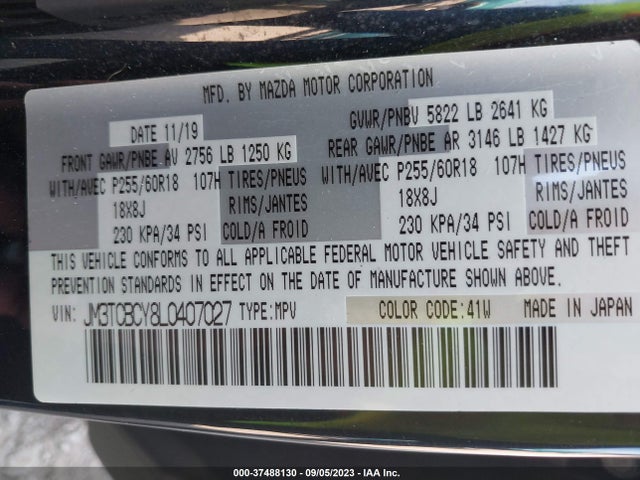 2020 MAZDA CX-9 TOURING VIN: JM3TCBCY8L0407027
