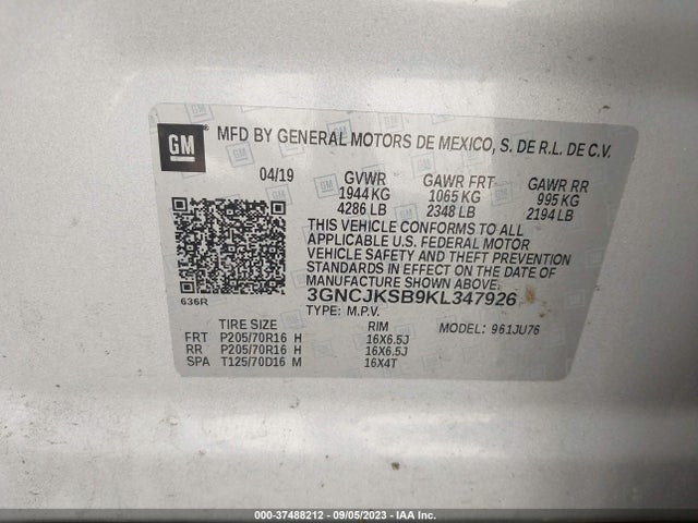 Chevrolet TRAX LS 2019 3GNCJKSB9KL347926 Image 9
