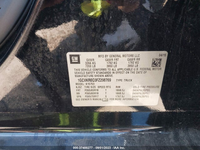 2015 CHEVROLET SILVERADO 1500 2LT VIN: 1GCVKREC0FZ298769