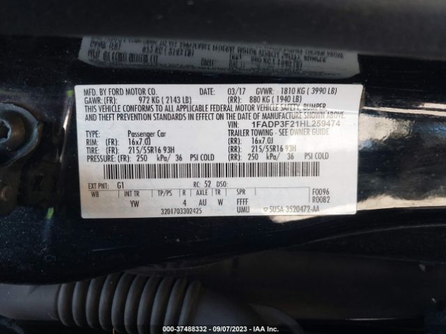1FADP3F21HL259474 Ford FOCUS SE