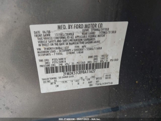 2009 FORD FLEX SE VIN: 2FMDK51C89BA11627