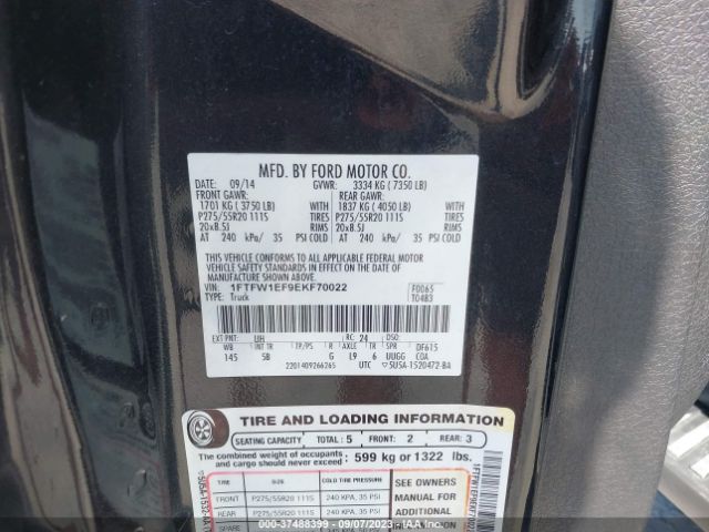 1FTFW1EF9EKF70022 Ford F-150 Xl/xlt/stx/fx4/lariat