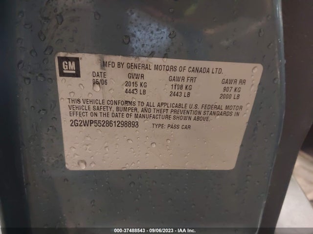 2006 PONTIAC GRAND PRIX VIN: 2G2WP552861298893