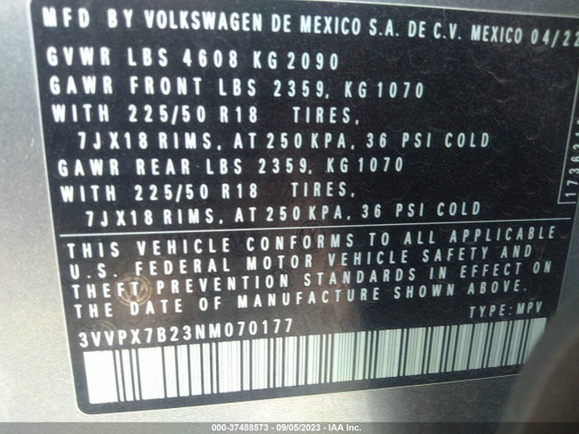 3VVPX7B23NM070177 Volkswagen TAOS SE