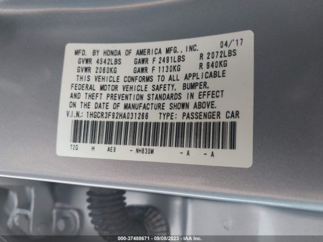 1HGCR3F92HA031266 Honda Accord Sedan Touring