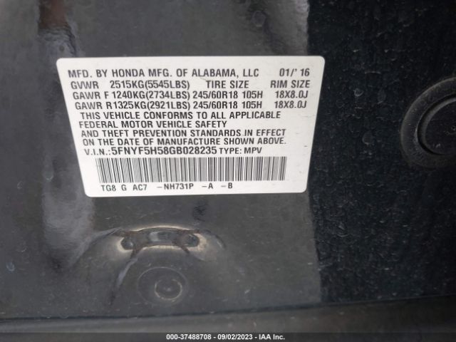 5FNYF5H58GB028235 Honda Pilot Ex-l