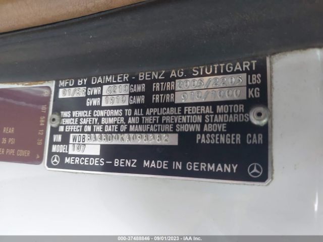 1989 MERCEDES-BENZ 560 WDBBA48D0KA098382 Photo 8