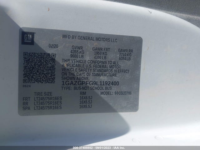 Chevrolet Express Passenger Lt 2020 1GAZGPFG9L1192400 Image 9