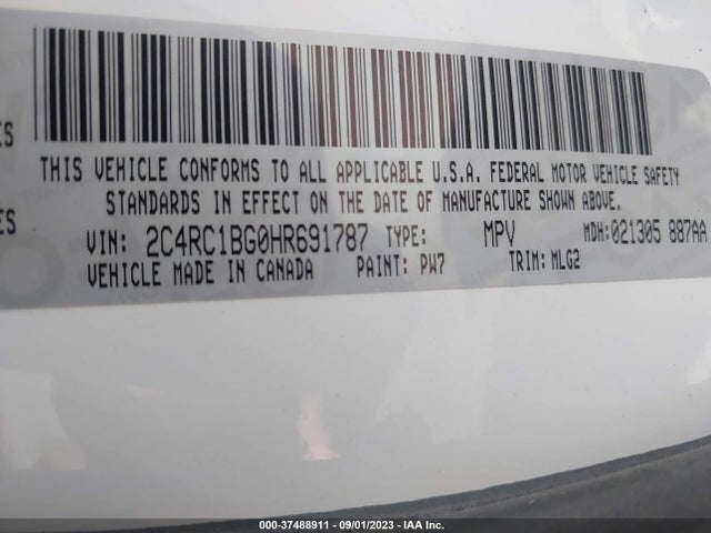 2017 CHRYSLER PACIFICA TOURING L VIN: 2C4RC1BG0HR691787