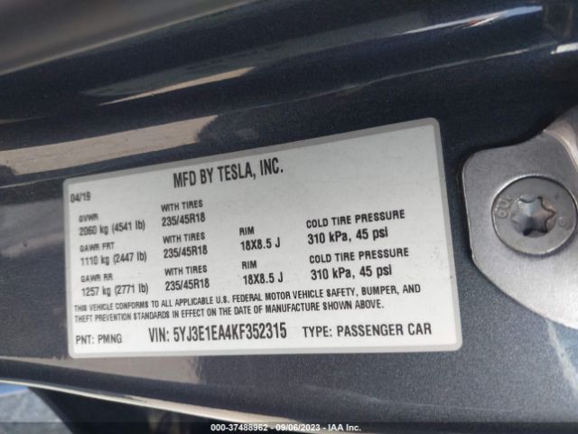 5YJ3E1EA4KF352315 Tesla Model 3 Range