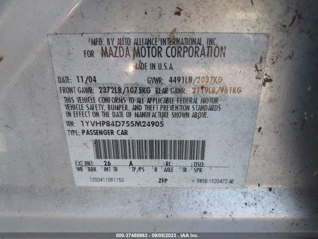 2005 MAZDA MAZDA6 SPORT S VIN: 1YVHP84D755M24905