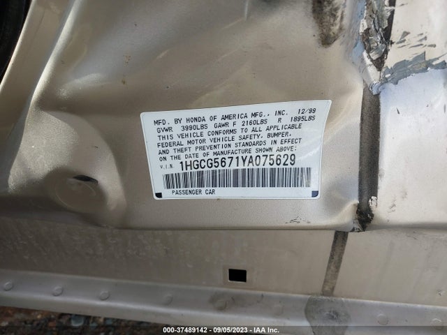2000 HONDA ACCORD SDN SE VIN: 1HGCG5671YA075629