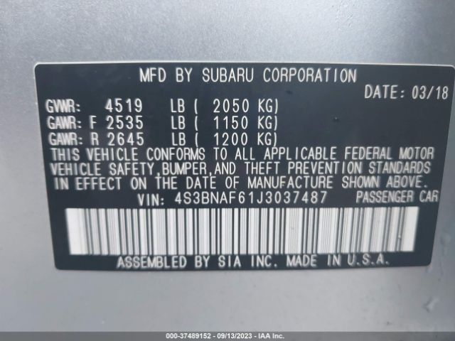 4S3BNAF61J3037487 Subaru Legacy Premium
