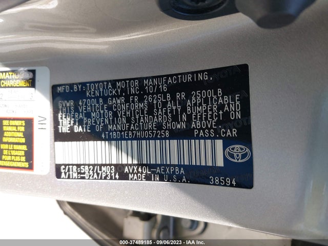 2017 Toyota Avalon, VIN: 4T1BD1EB7HU057258