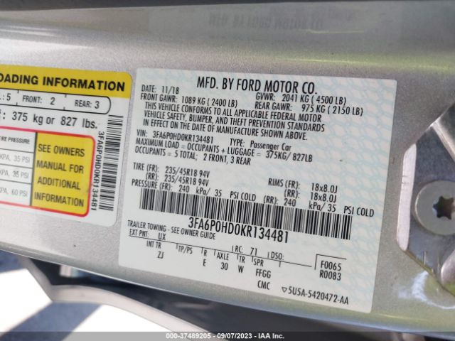 3FA6P0HD0KR134481 Ford FUSION SE