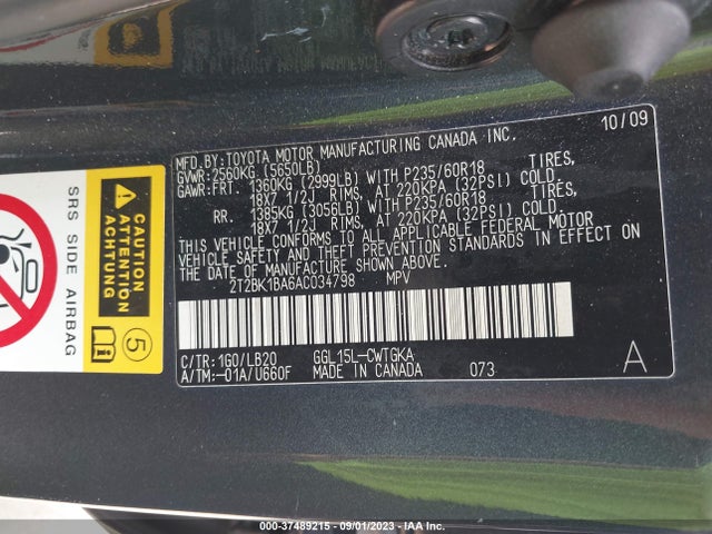 2010 LEXUS RX 350 VIN: 2T2BK1BA6AC034798