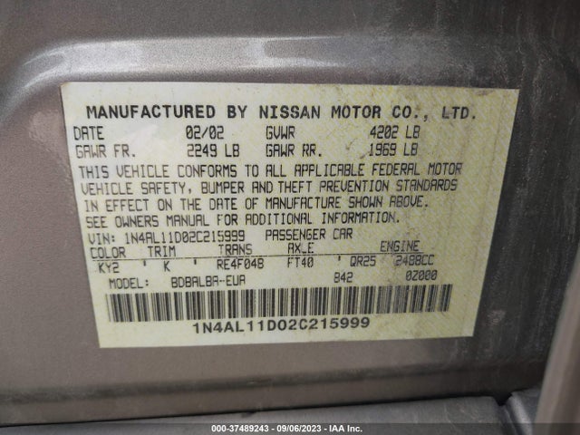 2002 NISSAN ALTIMA S VIN: 1N4AL11D02C215999