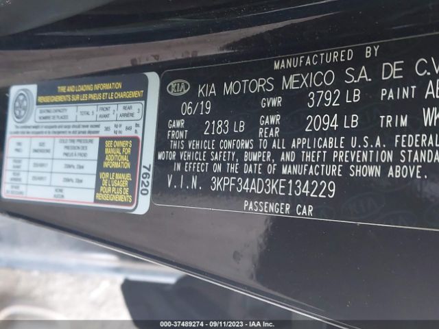 3KPF34AD3KE134229 KIA FORTE S