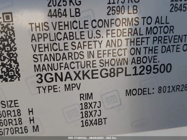 2023 CHEVROLET EQUINOX LT VIN: 3GNAXKEG8PL129500