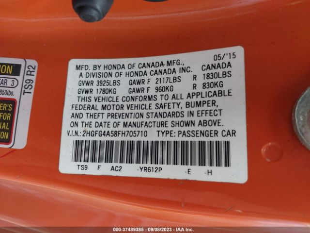 2HGFG4A58FH705710 Honda Civic Coupe Si