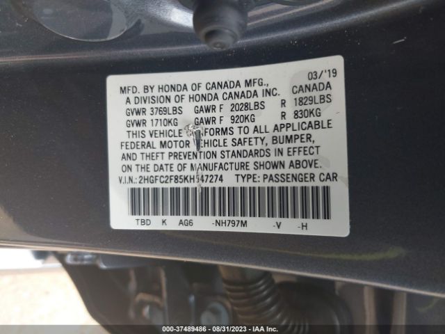 2HGFC2F85KH547274 Honda Civic Sedan Sport