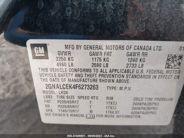 Chevrolet EQUINOX LT 2015 2GNALCEK4F6273263 Image 9