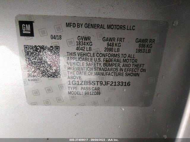 Chevrolet MALIBU LS 2018 1G1ZB5ST9JF213316 Image 9