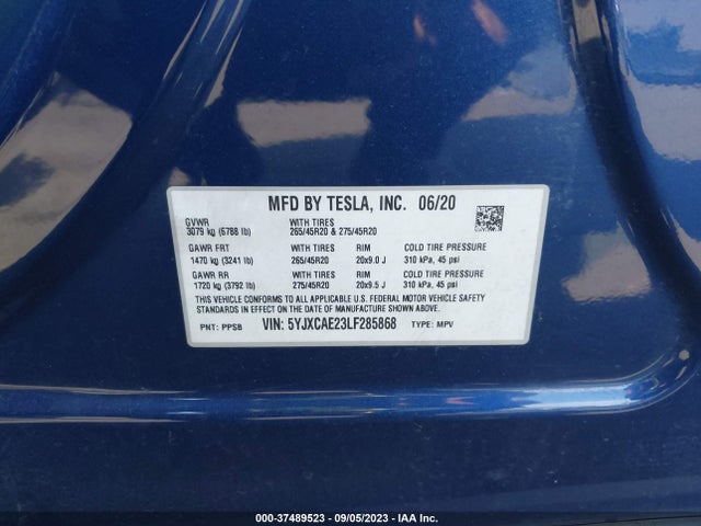 Tesla Model X Long Range 2020 5YJXCAE23LF285868 Image 9