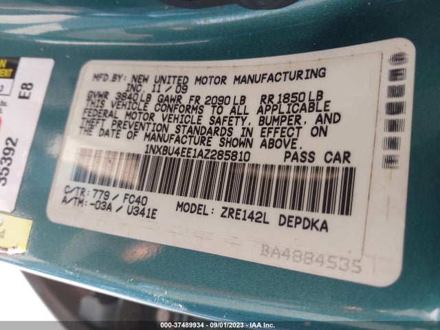 2010 TOYOTA COROLLA VIN: 1NXBU4EE1AZ285810