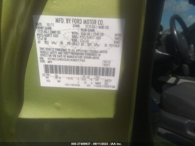 2012 FORD ESCAPE XLT VIN: 1FMCU9DG3CKB01745