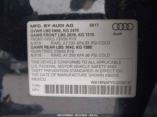 WA1BNAFY3J2038187 Audi Q5 Premium Plus
