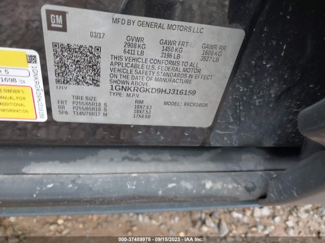 Chevrolet Traverse Lt 2017 1GNKRGKD9HJ316159 Image 9