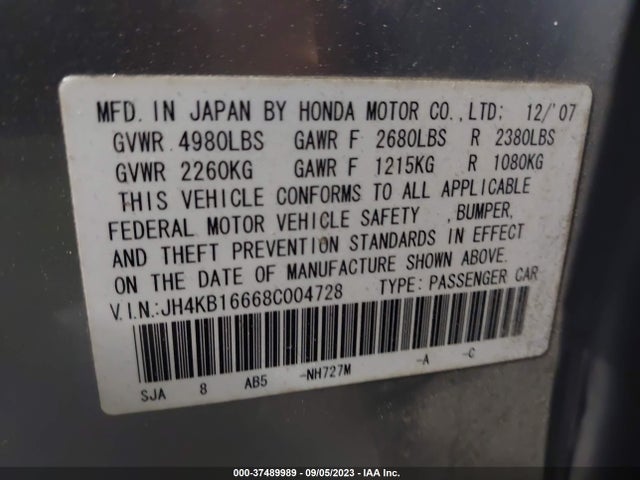 2008 ACURA RL 3.5 VIN: JH4KB16668C004728