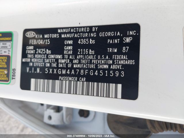 5XXGM4A78FG451593 KIA Optima Lx