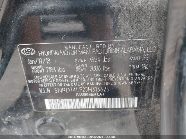 2018 HYUNDAI ELANTRA SE VIN: 5NPD74LF2JH313625